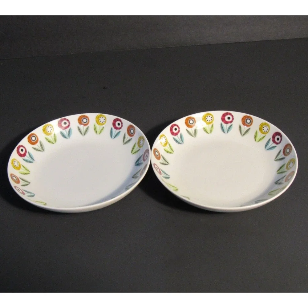 2 Upsala-Ekeby Karlskrona Swedish Porcelain Floral Bowls Mid Century 6.25in